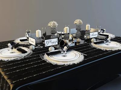 Elegant Tableware Set with Candle Holders Plates and Name Tags for Formal Dining 3d model