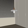 Modern Brass Pendant Light With Fluted Shade And Clear Bulb By White Wall Window Blinds