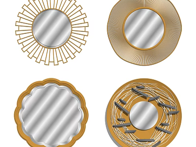 Decorative Round Mirrors with Various Golden Frames and Intricate Patterns 3d model