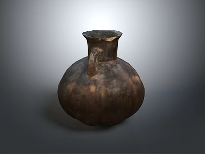 Ancient Bronze Vase With Rounded Body Curved Handle And Textured Surface 3d model