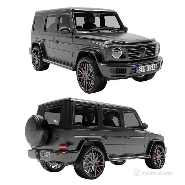 Black Mercedes G Class Car With Red Accented Wheels And Sleek Design Front Rear Views 3d model 