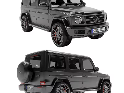Black Mercedes G Class Car With Red Accented Wheels And Sleek Design Front Rear Views 3d model