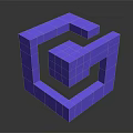Purple 3D Abstract Geometric Structure With Interlocking Cube Forms And Shiny Surface