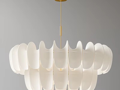Modern White Petal Shaped Chandelier With Gold Hanging Rod On Gray Background 3d model