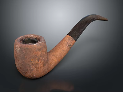 Vintage Rustic Brown Smoking Pipe With Dark Curved Stem And Aged Surface 3d model