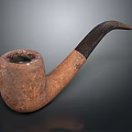 Vintage Rustic Brown Smoking Pipe With Dark Curved Stem And Aged Surface