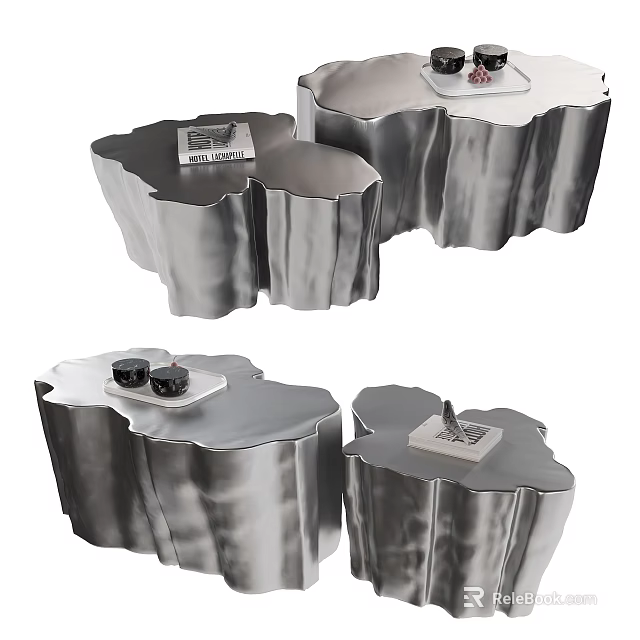 Modern Silver Metal Coffee Tables With Irregular Shapes And Nested Design 3d model 