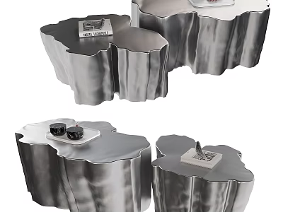 Modern Silver Metal Coffee Tables With Irregular Shapes And Nested Design 3d model
