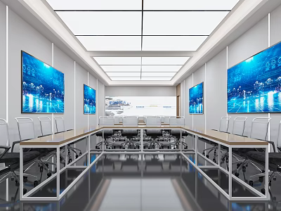 School Modern Conference Room With Digital Screens And Chairs 3d model