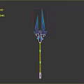 Blue Glowing Trident With Three Prongs Decorative Top And Long Handle