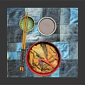 Colorful Vegetable And Tofu Stew Served With Chopsticks And Tea Cup On Blue Checkered Placemat