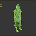 A Woman In Green Floral Dress Holding Green Bag With White Shoes Against Gray Background