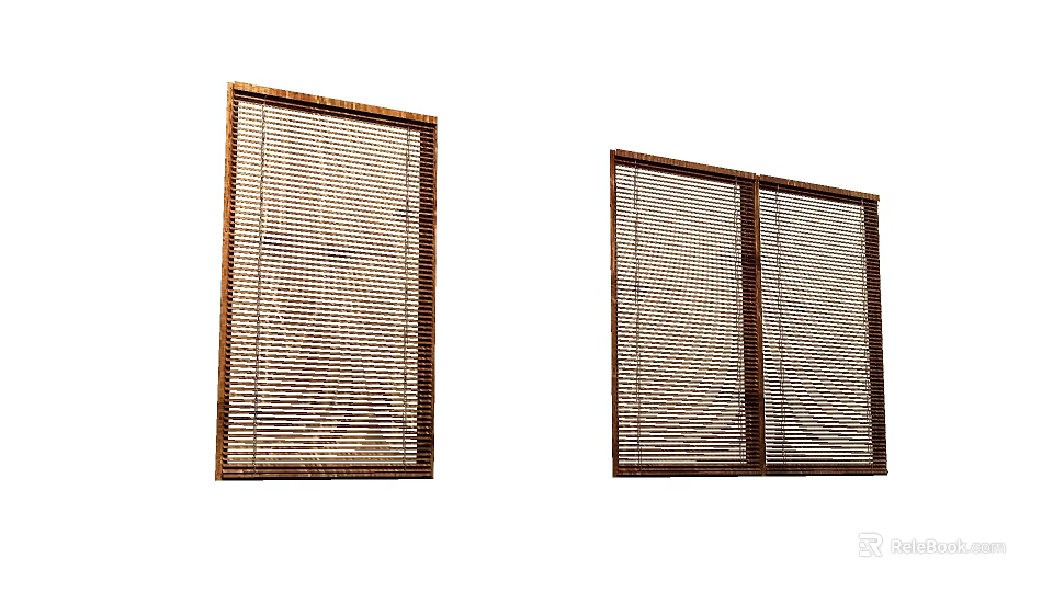 Wooden Slatted Blinds Single And Double Panel Designs For Home Window Decoration 3d model 