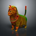 Egyptian Style Cat Sculpture With Colorful Headdress Collar And Tail Decoration