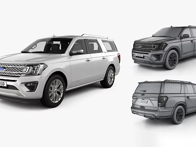 White SUV Car Exterior With Multiple Views And Wireframe 3D Design Model 3d model