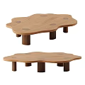 Modern Oak Coffee Table With Irregular Shape Circular Inlays And Sturdy Legs 3d model