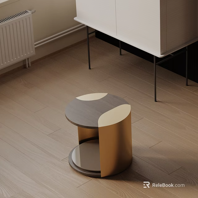 Modern Side Table With Gray Wooden Top And Gold Metal Base For Living Room 3d model 