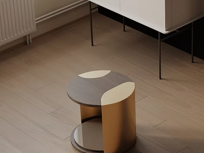 Modern Side Table With Gray Wooden Top And Gold Metal Base For Living Room 3d model