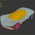 Futuristic Silver Car With Yellow Transparent Roof Gold Wheels And Reflective Surface