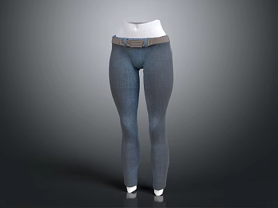 Stylish Blue Tight Fitting Pants With Belt On White Mannequin 3d model