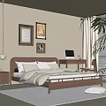 Cozy Modern Bedroom With Wooden Bed Framed Art Desk Pendant Lamp And Window Plants