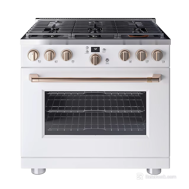 White Kitchen Oven With Stove Top Gold Handle And Control Knobs 3d model 