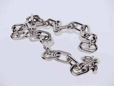 Shiny Decorative Stainless Steel Chain with Interlocking Links on White Background 3d model