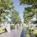 Outdoor Decorative Tree Lights Illuminate Garden Pathway With Warm Glow At Night