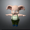 Cartoon Pink Pig With Big Ears Wearing Green Overalls Blue Shoes And Outstretched Arms