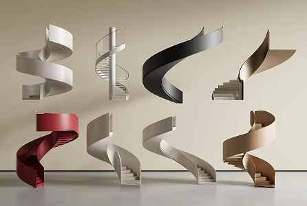 modern revolving stair handrail staircase metal staircase glass staircase 3d model