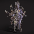 Fantasy Game Movie Character With Elaborate Headdress Multiple Arms And Ornate Metallic Costume