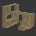 Modern Wooden Bookshelf With Open Storage Shelves Drawers And Spacious Tabletop