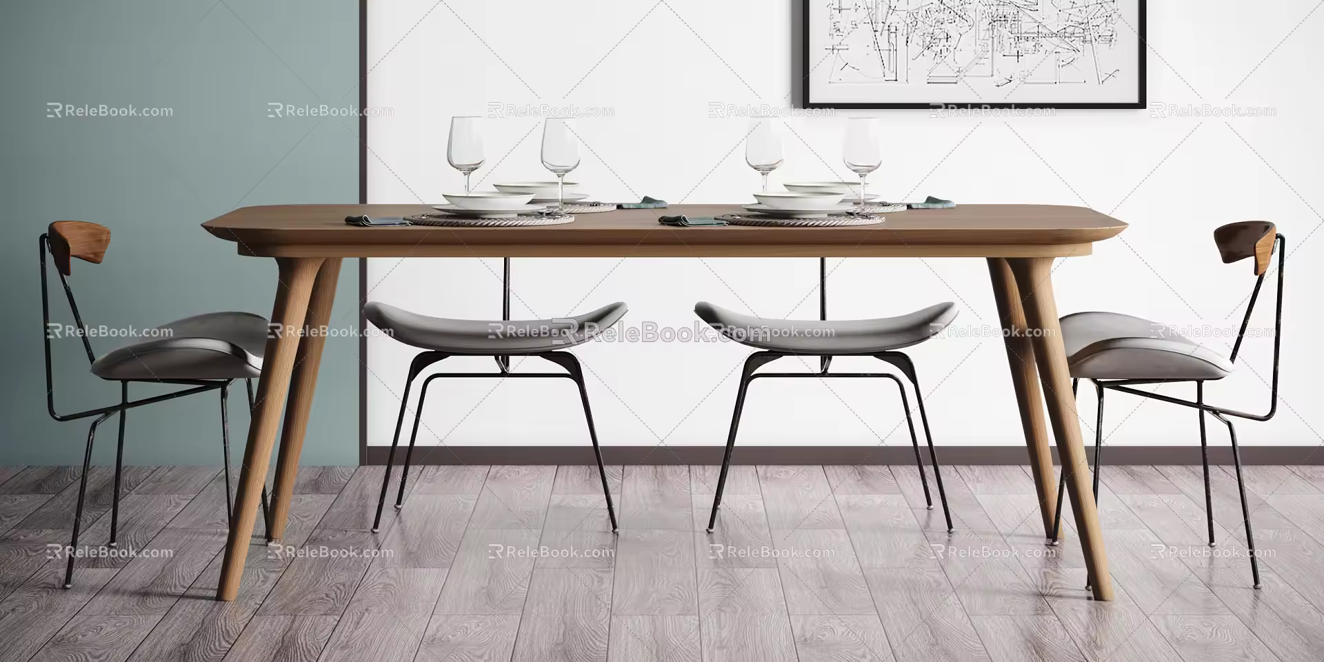 Nordic Dining Table and Chair Combination Dining Table and Chair Decoration Combination 3d model