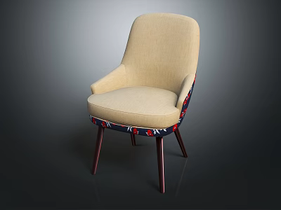 Beige Upholstered Single Sofa With Armrests Decorative Fabric Base And Wooden Legs 3d model