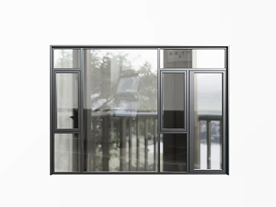 Modern Floor to Ceiling Windows With Black Frame Clear Glass And Scenic Tree View 3d model