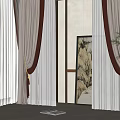 Elegant Modern White And Burgundy Curtain Design With Sheer Layers And Decorative Painting