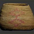 Animal Pattern Woven Basket With Pink Accents And Natural Brown Weave Design