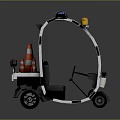Small Modern Vehicle With Red Blue Emergency Lights And Orange Traffic Cones