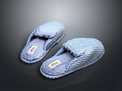 Blue Striped Fleece Slippers With Braided Sole And Comfortable Plush Lining 3d model