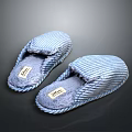 Blue Striped Fleece Slippers With Braided Sole And Comfortable Plush Lining