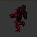Red Mecha Game Movie Character With Black Horns And Armored Body