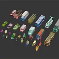 Various Toy Car Models Including Trucks Fire Engines Buses And Vans On 3d model