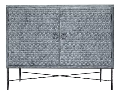 Industrial Style Metal Cabinet With Scalloped Texture Double Doors And Crossed Legs 3d model