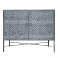Industrial Style Metal Cabinet With Scalloped Texture Double Doors And Crossed Legs