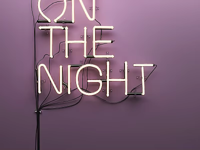 Neon Decorative Light with ON THE NIGHT Text on Purple Background 3d model