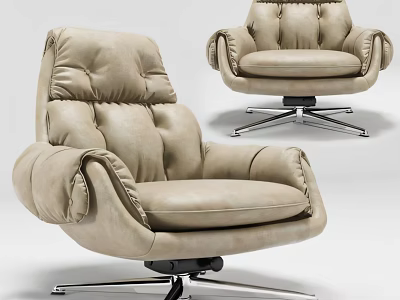 Beige Padded Office Chair With Plush Backrest Armrests And Metal Swivel Base 3d model