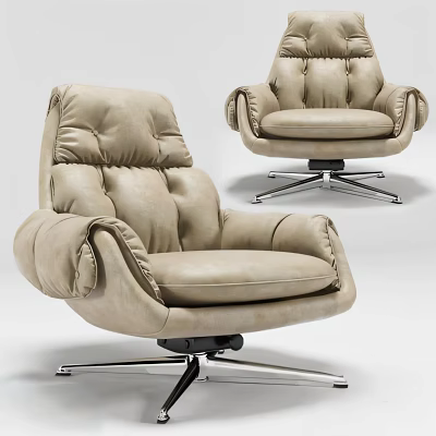 Beige Padded Office Chair With Plush Backrest Armrests And Metal Swivel Base 3d model