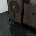 Modern Dark Walnut Entryway Cabinet and Side Cabinet with Circular Grille and Brass Handles