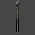 Ornate Decorative Sword with Blue Gemstone Accents Intricate Carvings and Metallic Finish