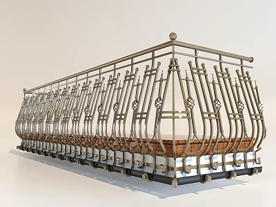 Decorative Metal Railing With Wooden Base For Balcony Corridor Long Structure 3d model